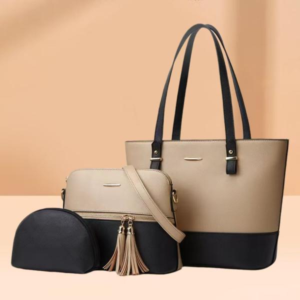 Women’s Color-Block PU Leather Handbag 3 Part – Stylish Medium Tote for Work & Daily Use