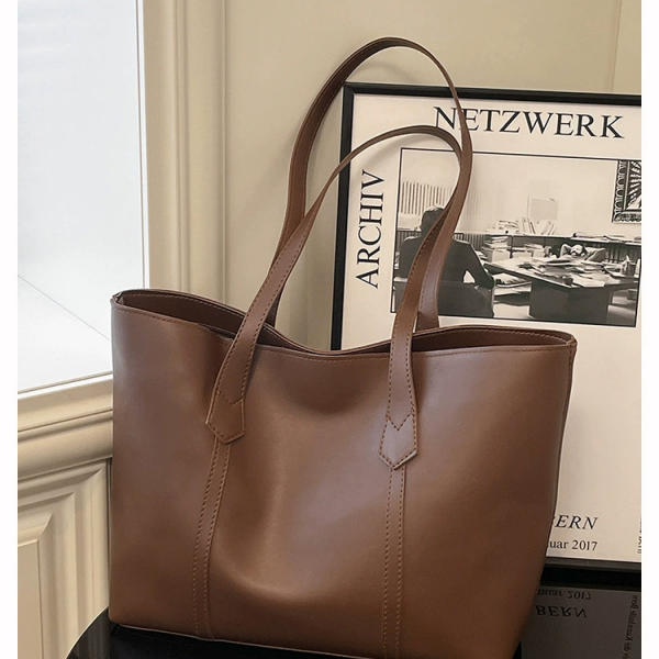 Women’s PU Leather Tote Bag – Korean Style Medium Handbag with Soft Handle