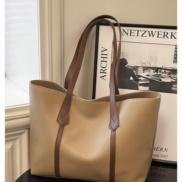 Women’s PU Leather Tote Bag – Korean Style Medium Handbag with Soft Handle