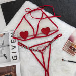 Women’s Red Lace Bra and Panty Erotic Set – Sexy Heart Detail Lingerie for Special Nights