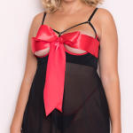 Women’s Lace Lingerie Set – Sexy Black and Red Bow Bodysuit for Curvy Figures