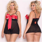 Women’s Lace Lingerie Set – Sexy Black and Red Bow Bodysuit for Curvy Figures
