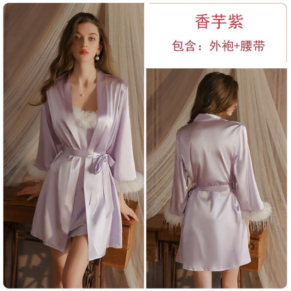 Women’s Satin Sleepwear Set – Sexy Nightdress & Matching Robe in Ice Silk