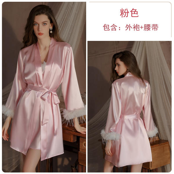 Women’s Satin Sleepwear Set – Sexy Nightdress & Matching Robe in Ice Silk