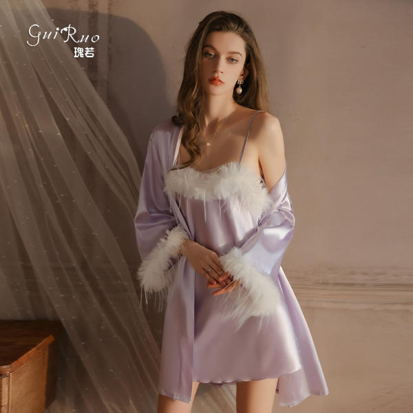 Women’s Satin Sleepwear Set – Sexy Nightdress & Matching Robe in Ice Silk