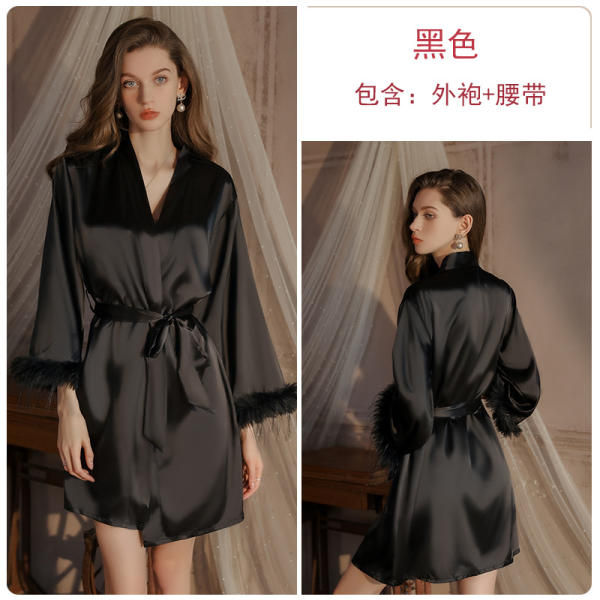 Women’s Satin Sleepwear Set – Sexy Nightdress & Matching Robe in Ice Silk