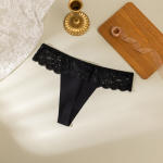 Women’s Lace Patchwork Thong Panties – Low Waist Sheer Floral Underwear