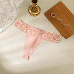 Women’s Lace Patchwork Thong Panties – Low Waist Sheer Floral Underwear